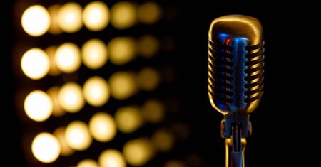 vintage microphone with color background in karaokeの写真素材