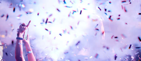 Hands of happy man in smoke from co2 and candyの写真素材