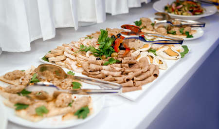 meat snacks from catering on the table meatloaf, beef pork