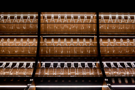 Elegant Display of Glass Bottles with Backlight.の写真素材