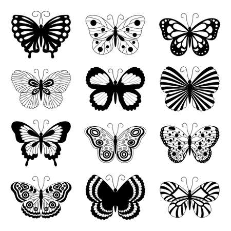 silhouette butterfly iconsのイラスト素材