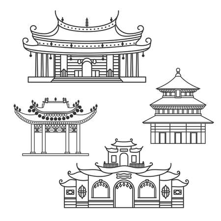 Outlined icons Chinese Houseのイラスト素材