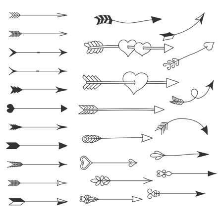Arrow. A heart. Set of elements. Sketch.のイラスト素材