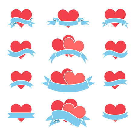 Set of icons hearts with ribbons. Vector illustration to Valentine's Day.のイラスト素材