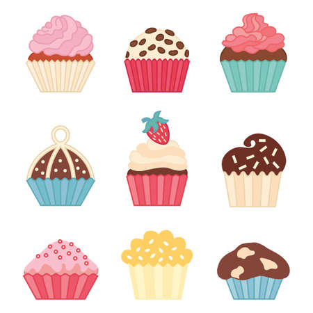 Icons cupcake, flat style. Vector illustration.のイラスト素材