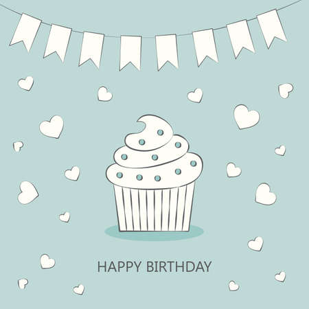 Cake on a postcard. Flat style. Vector illustration.