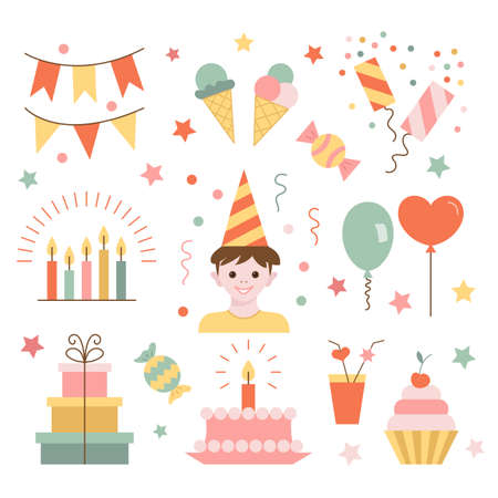 Set of birthday.  Flat  style.  Vector illustration.のイラスト素材