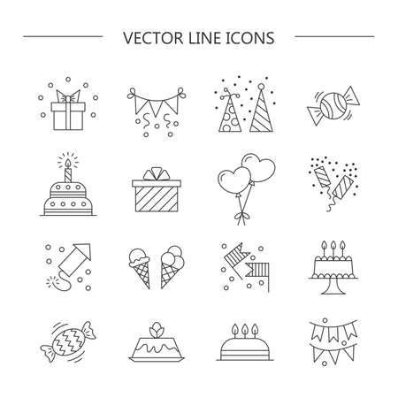 Set of linear icons.  Birthday.  Vector illustration.のイラスト素材