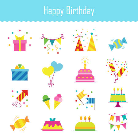 Icons birthday. Flat style. Vector illustration.のイラスト素材