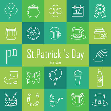 Set of linear icons for St. Patrick's Day holiday. Vector illustration.のイラスト素材