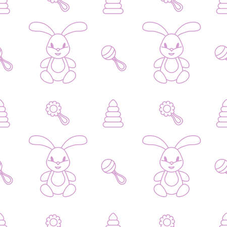 Seamless pattern children. Toys. Hare. Minimalism. Vector illustration.のイラスト素材