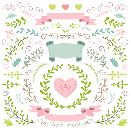 A set of romantic elements. Flat style. Vector illustration.のイラスト素材