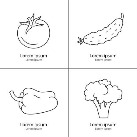 Linear icons of vegetables. Cooking and healthy eating. Vector illustration.のイラスト素材