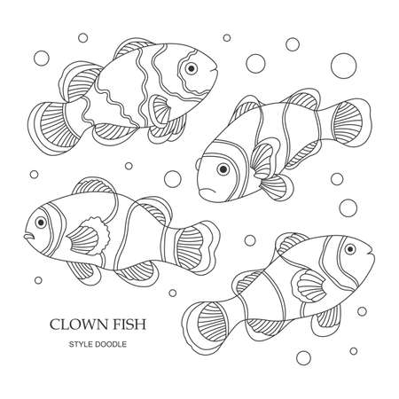 Elements of a clown fish made in the style of doodle. Vector illustration.のイラスト素材