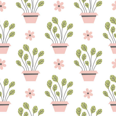 Seamless pattern flowers in pots. Vector illustration.のイラスト素材