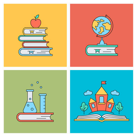 Set of linear book icons. Vector illustration.のイラスト素材