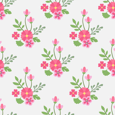 Seamless pattern flowers and leaves. Flat style. Vector illustration.のイラスト素材