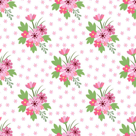 Seamless pattern flowers and leaves. Flat style. Vector illustration.のイラスト素材
