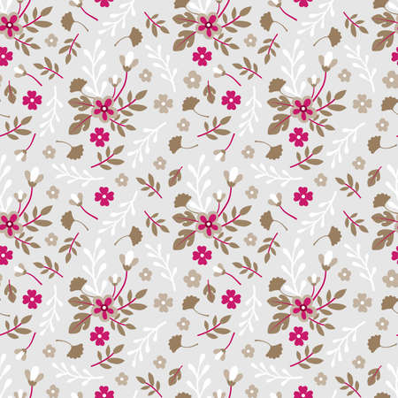 Seamless pattern flowers and leaves. Flat style. Vector illustration.のイラスト素材