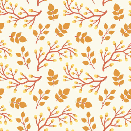 Seamless pattern of twigs and leaves. Flat style. Vector illustration.のイラスト素材