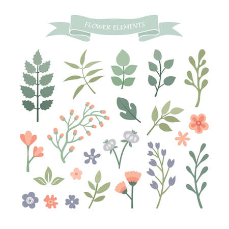 Set of floral elements. Flat style. Vector illustration.のイラスト素材