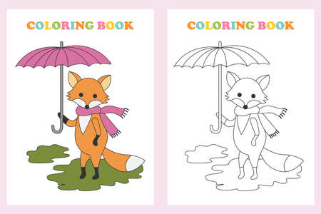 Coloring book with a picture of a fox. Vector illustration.のイラスト素材