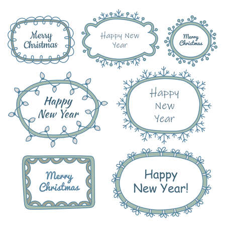 Set of christmas frames. Doodle style. Vector illustration.のイラスト素材