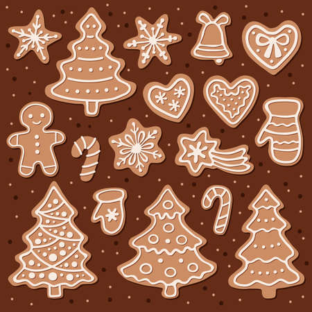 Set of gingerbread for christmas. Flat style. Vector illustration.のイラスト素材