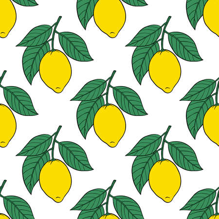 Seamless pattern lemons with leaves. Vector illustration.のイラスト素材