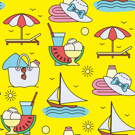 Seamless pattern vacation on the beach. Vector illustration.