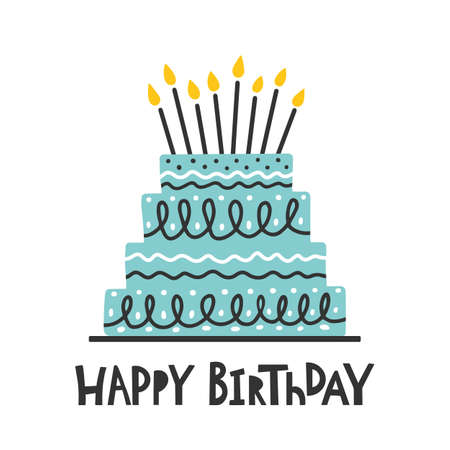 Big cake flat icon isolated white background. Doodle style. Vector illustration.