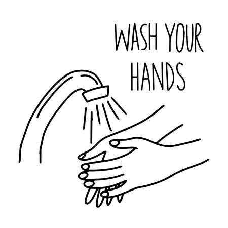 Wash your hands icon. Doodle style. Vector illustration.のイラスト素材