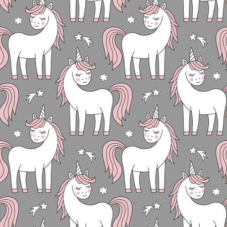 Unicorn seamless pattern. Doodle style. Vector illustration.のイラスト素材