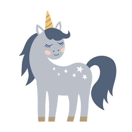 Cute unicorn icon. Flat style. Vector illustration.のイラスト素材