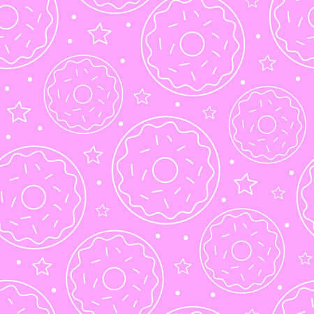 Seamless pattern, donuts on a pink background. Doodle style vector.のイラスト素材