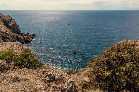Seascape of the mountains and the sea of Crimea. Summer, sun, sea.の写真素材