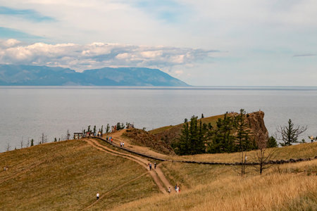 View of Lake Baikal from the high shore. Sharp OlkhonHigh quality photoの写真素材