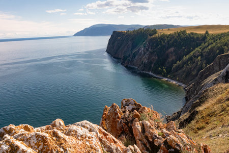 View of Lake Baikal from the high shore. Sharp OlkhonHigh quality photoの写真素材