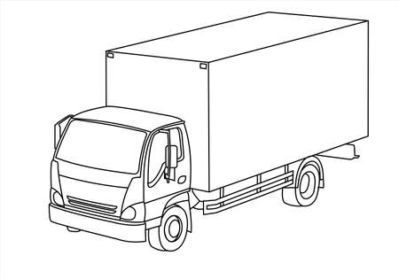 Truck, three-quarter view. Freight transportation. Modern flat vector illustration isolated, outline.のイラスト素材