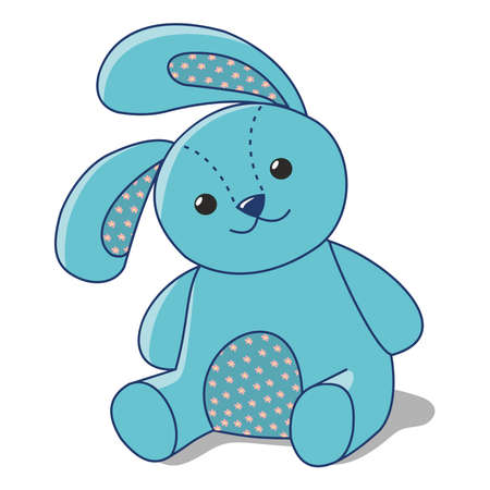 blue Bunny of fabric on a white background, stuffed toyのイラスト素材