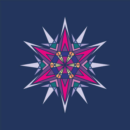 stained glass snowflake, star colorful ornament on a blue backgroundのイラスト素材