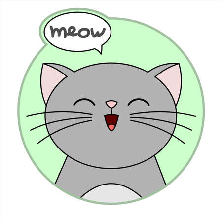 Cat. Icon Meowing cat. Gray cat with a Whiskers in a Round icon. Modern flat vector illustration on white background.のイラスト素材