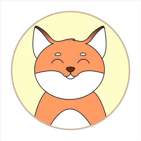 Fox. Round Icon with a Smiling Red fox. Modern flat Vector illustration on white background.のイラスト素材