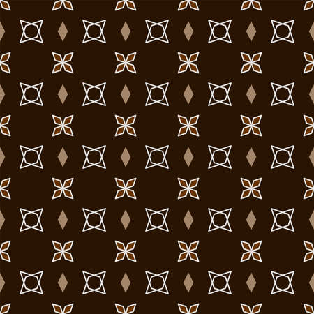 Seamless Geometric Pattern Of Rhombuses. White And Brown Pattern On A Dark Background. For Pattern, Textile, Fabric, Wrapping Paper, Engraving, Laser Cutting. Vector Background.のイラスト素材