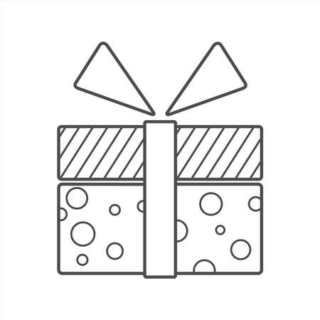 Gift Box With Ribbon And Bow, Icon. Gift For Christmas, New Year, Birthday, Holiday. Contour Vector Illustration, Outline. For Coloring Book Page.のイラスト素材