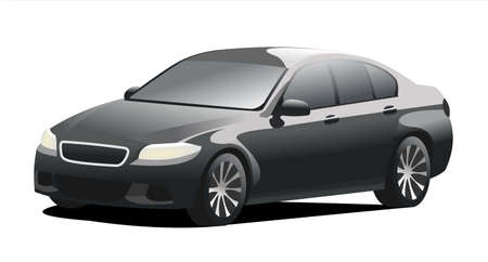 Passenger car, isolated on a white background, three fourth view. Modern flat vector illustration.のイラスト素材