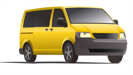 Yellow minivan, three quarter view. Minibus. Work car.のイラスト素材