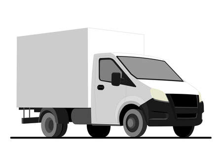 vector white lorry, isolated on a white background; three quarter view; car template for advertising; small truck.のイラスト素材