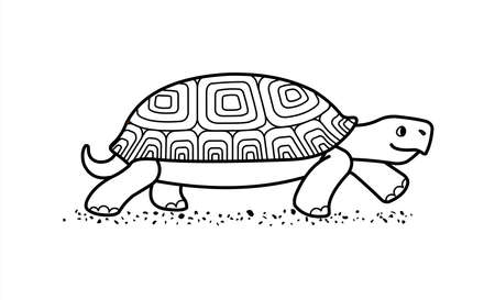outline vector cute land tortoise with patterned shell, side view; isolated on a white background; symbol of slowness; contour turtle; for coloring book pageのイラスト素材