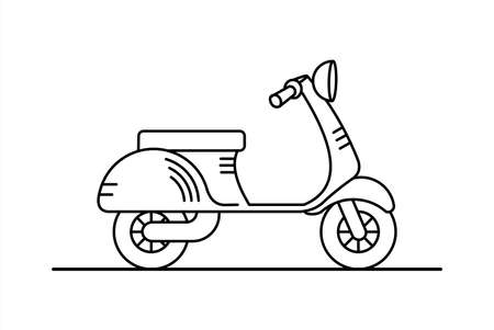 vector retro scooter; vintage stylish moped; scooter for delivery; isolated on a white background; coloring book page.のイラスト素材